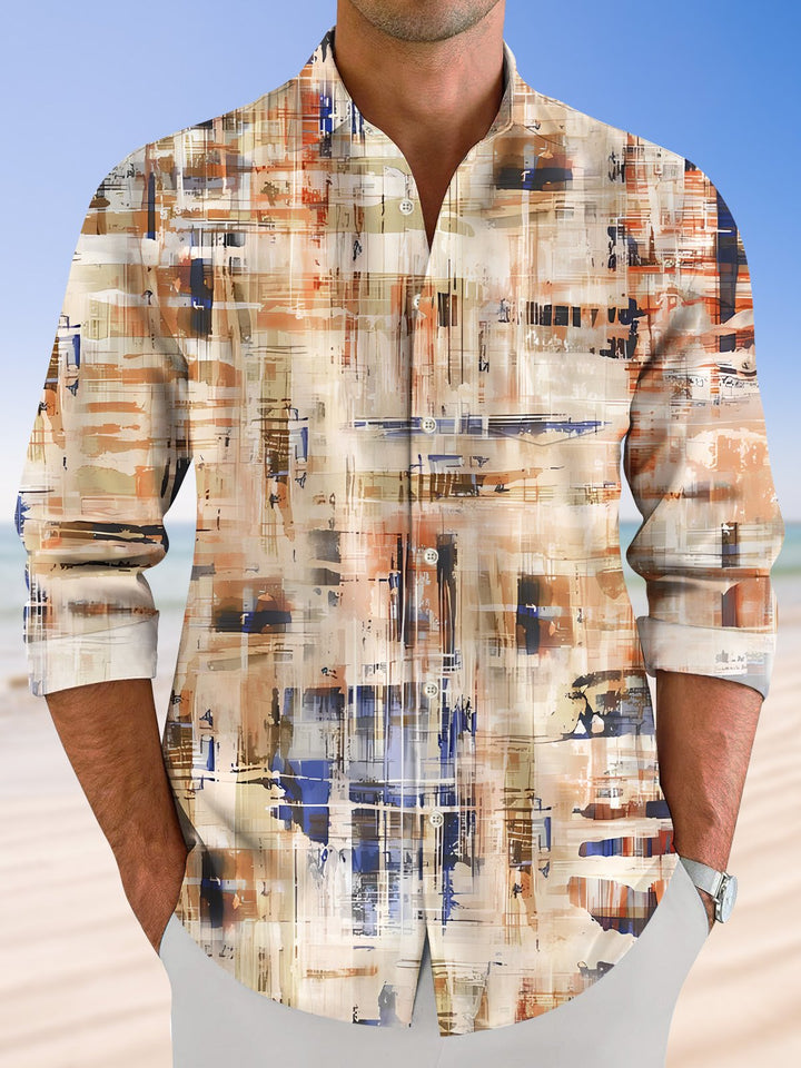 Alohadaddy Ethnic Geometric Pattern Retro Pocket Button Casual Long Sleeve Shirt