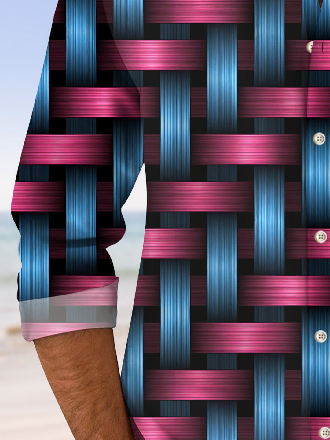 Alohadaddy Geometric Cross 3D Pocket Button Casual Long Sleeve Shirt
