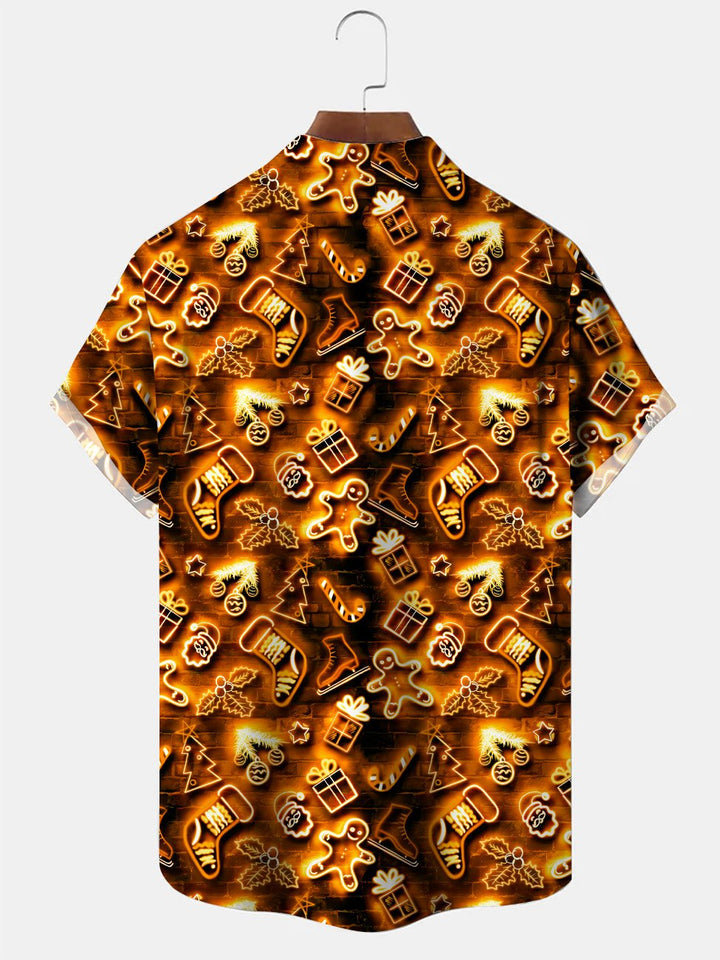 Alohadaddy Christmas Lights Button Pocket Casual Short Sleeve Shirt