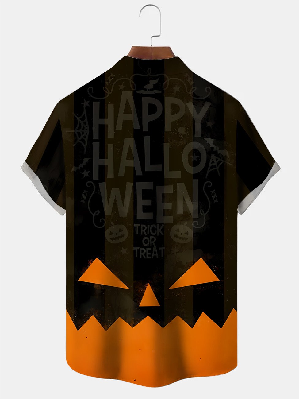 Alohadaddy Halloween Pumpkin Text Pocket Button Casual Holiday Short Sleeve Shirt