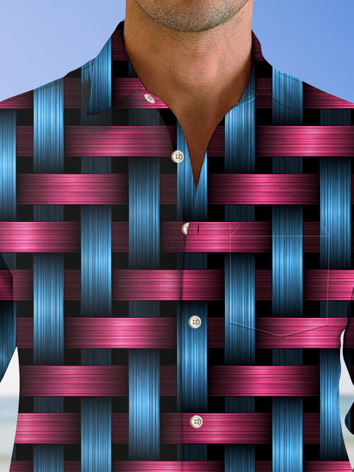 Alohadaddy Geometric Cross 3D Pocket Button Casual Long Sleeve Shirt