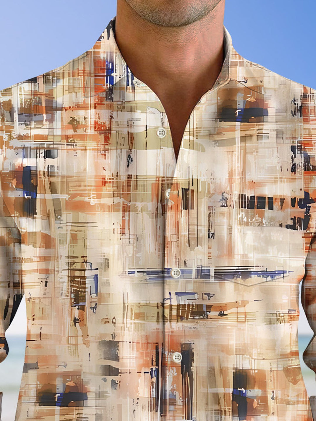 Alohadaddy Ethnic Geometric Pattern Retro Pocket Button Casual Long Sleeve Shirt