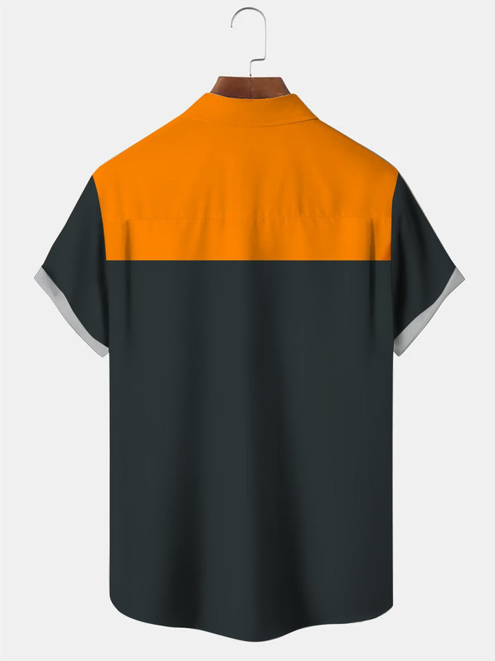 Camisa informal de manga corta con botones y bolsillo con calabaza de Halloween de Alohadaddy