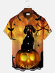 Alohadaddy Halloween Pumpkin Funny Dog Button Pocket Casual Short Sleeve Shirt