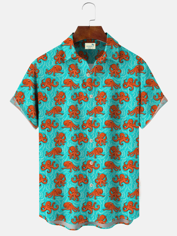 Camisa informal de manga corta con bolsillo abotonado y diseño de pulpo Sea Life de Alohadaddy