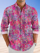 Camisa informal de manga larga con bolsillos y botones en degradado coral océano de Alohadaddy