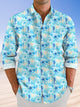 Camisa informal de manga larga con bolsillos y botones con degradado animal de coral oceánico de Alohadaddy