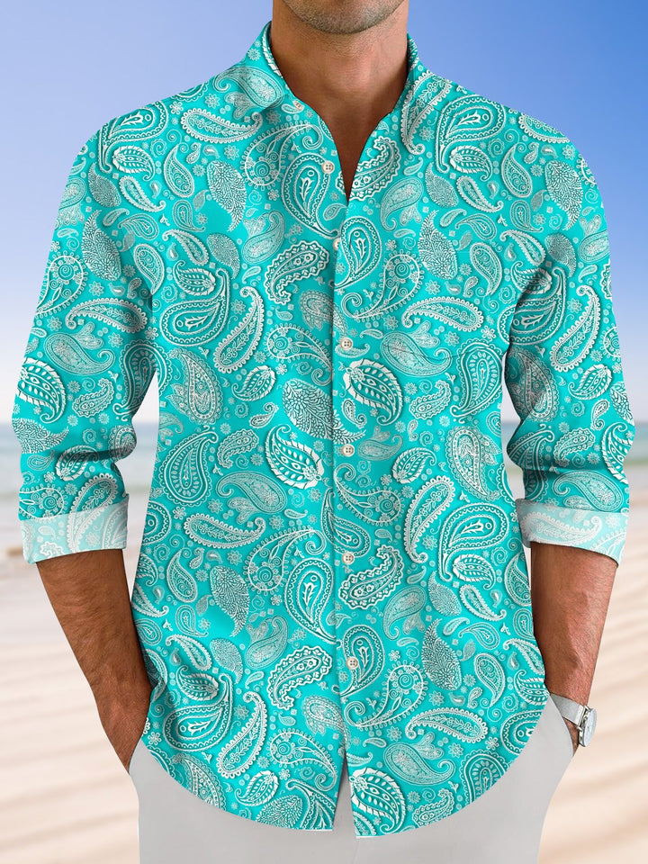 Alohadaddy Plant Cashew Flower Button Pocket Casual Long Sleeve Shirt
