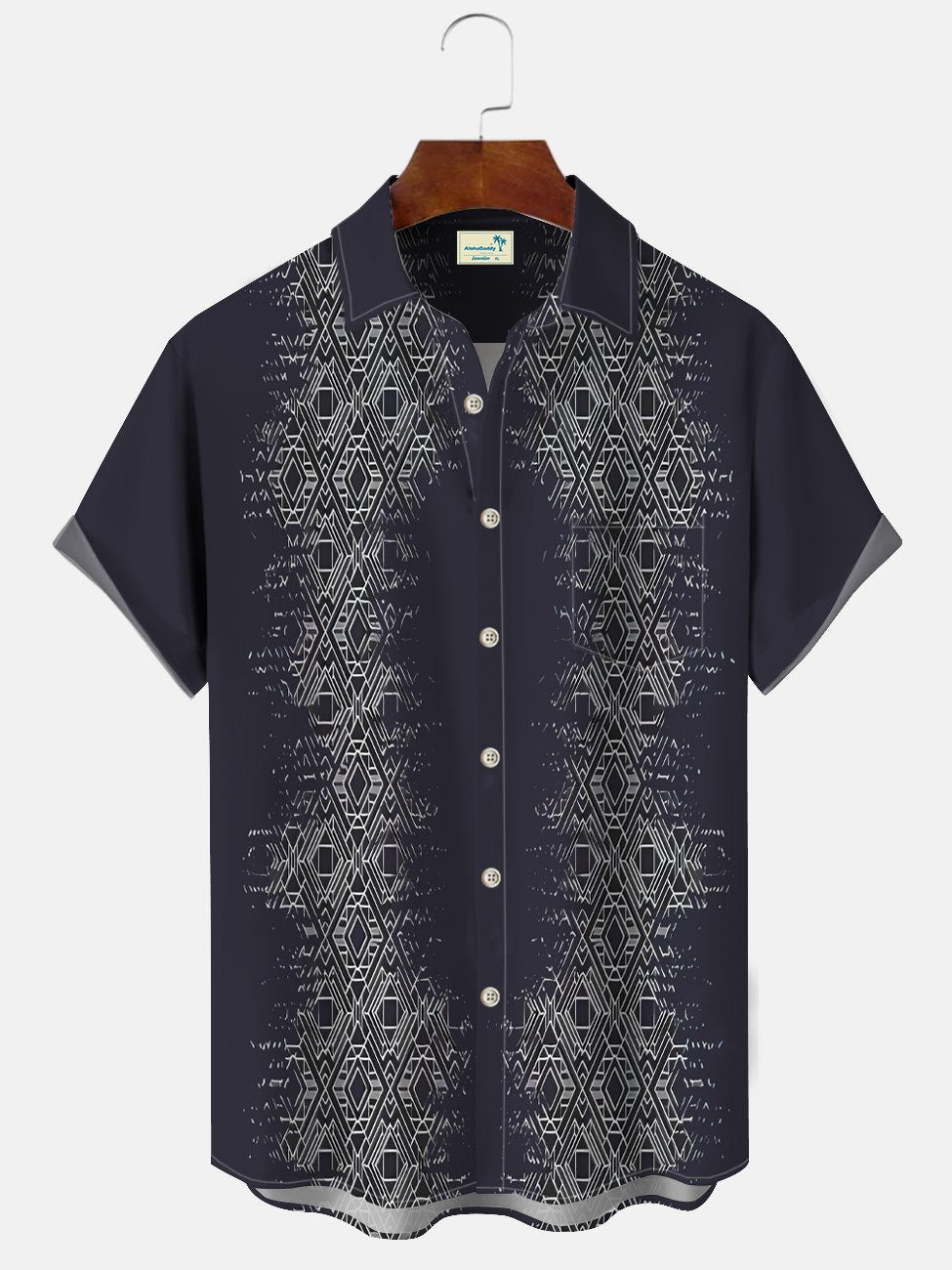 Alohadaddy Geometric Pattern Button Pocket Casual 50S Bowling Commuter Short Sleeve Shirt