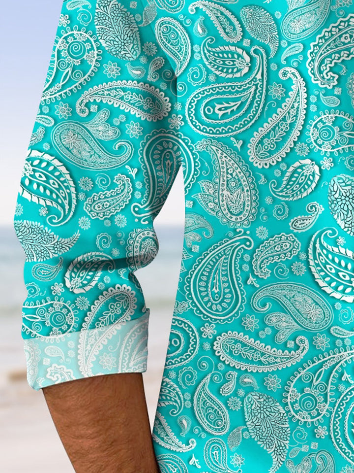 Alohadaddy Plant Cashew Flower Button Pocket Casual Long Sleeve Shirt