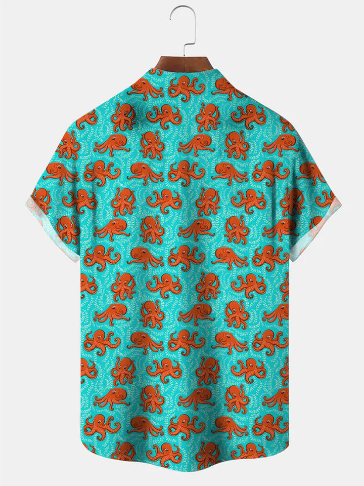 Camisa informal de manga corta con bolsillo abotonado y diseño de pulpo Sea Life de Alohadaddy