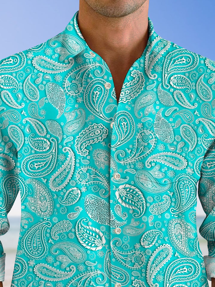 Alohadaddy Plant Cashew Flower Button Pocket Casual Long Sleeve Shirt