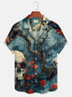 Alohadaddy Retro Plant Skull Flower Button Pocket Casual Short Sleeve Shirt