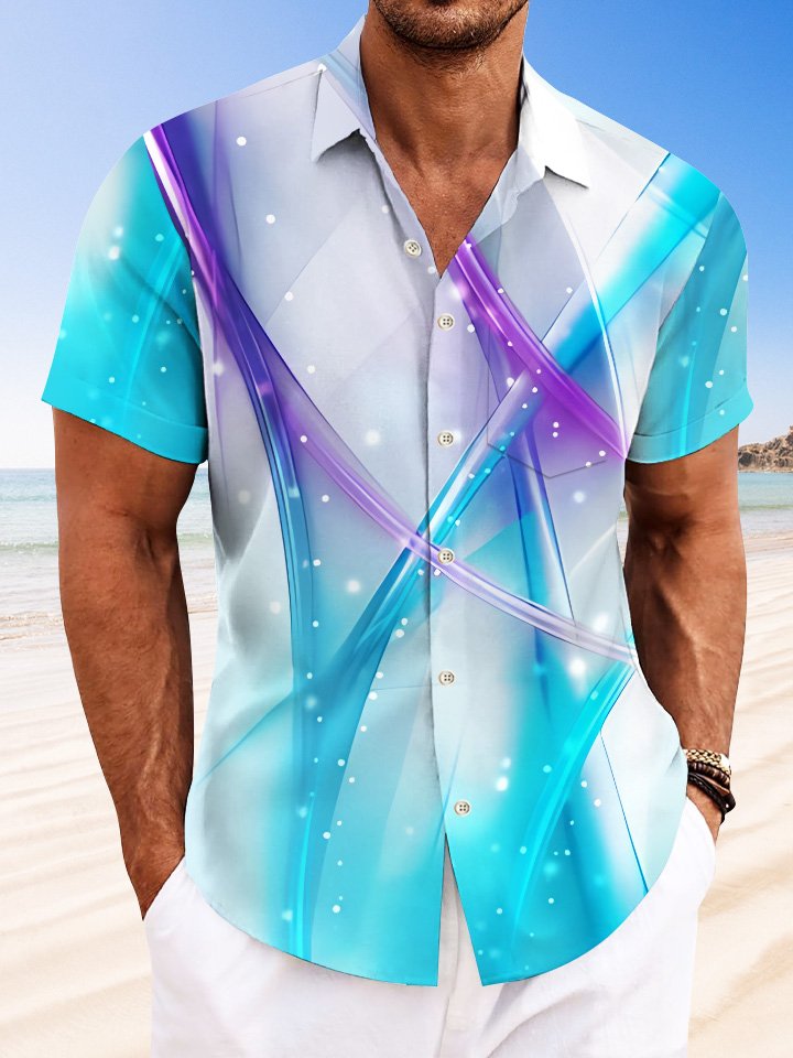 Alohadaddy Curve Gradient Button Pocket Casual Short Sleeve Shirt