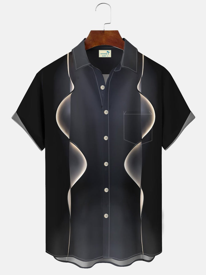 Camisa informal de manga corta para ir al trabajo, con bolsillos con botones y rayas geométricas de Alohadaddy, años 50