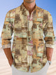 Alohadaddy Retro Geometric Pattern Pocket Button Casual Long Sleeve Shirt