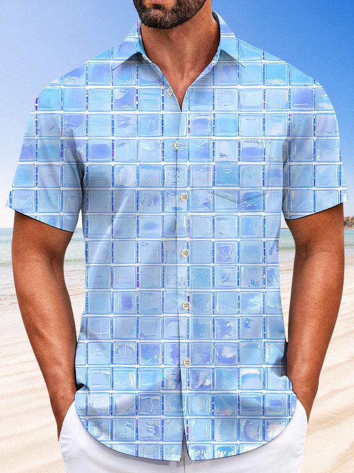 Camisa informal de manga corta con bolsillo con botones y diseño geométrico espejado de Alohadaddy