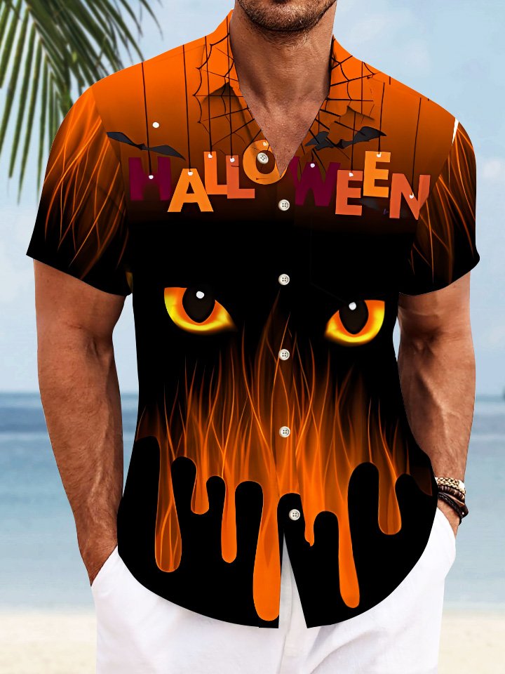 Chemise décontractée à manches courtes avec poche boutonnée et motif citrouille d&