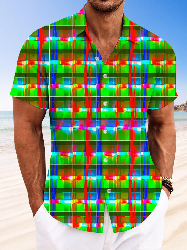 Chemise décontractée à manches courtes avec poche et bouton géométrique Alohadaddy en 3D