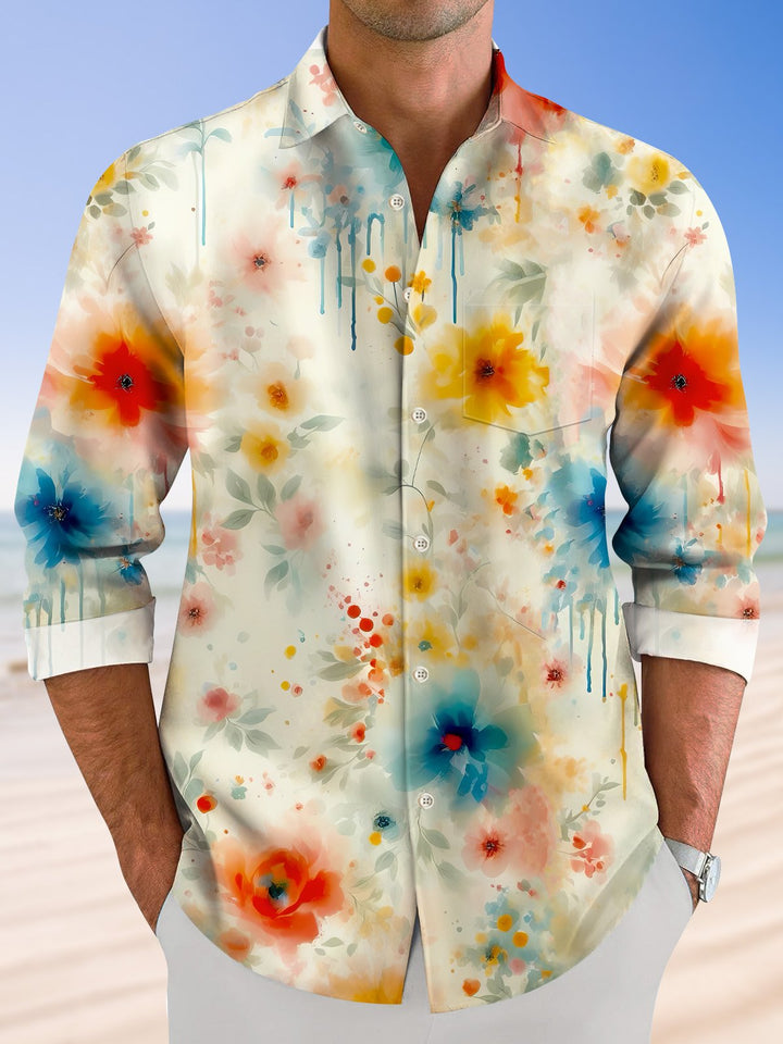 Alohadaddy Vintage Ethnic Floral Pocket Button Casual Long Sleeve Shirt