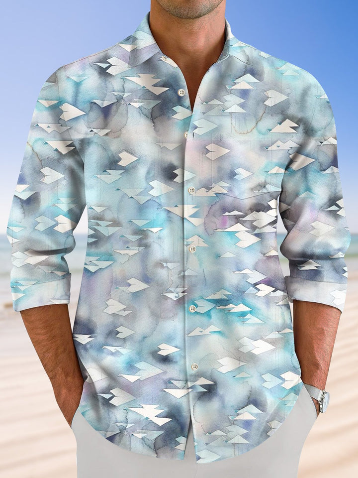 Alohadaddy Vintage Gradient Pocket Button Casual Long Sleeve Shirt