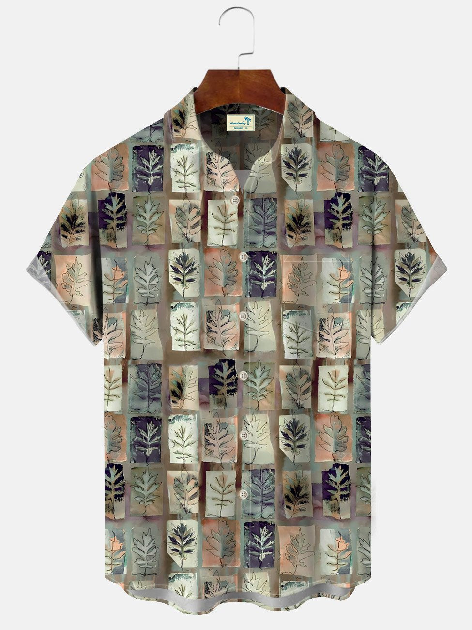 Alohadaddy Plant Leaves 3D Geometry Pocket Button Casual Short Sleeve Shirt