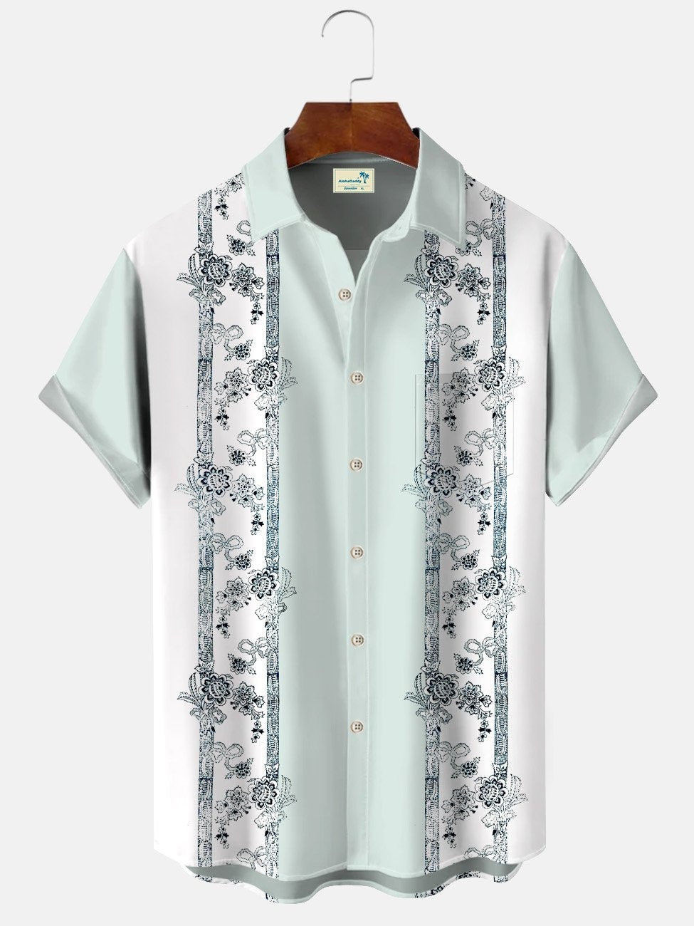 Alohadaddy Plant Leaves Pocket Buttons Casual 50S Bowling Commuter Short Sleeve Shirt