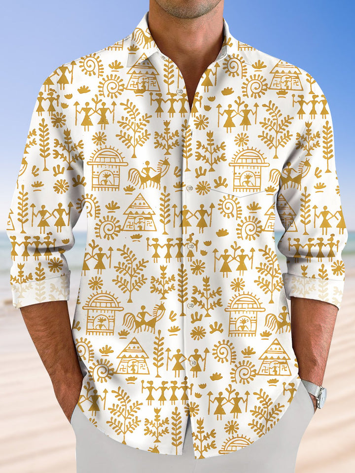 Alohadaddy Indian mural retro pocket button casual short sleeve shirt