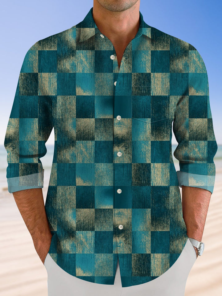 Alohadaddy Vintage Ethnic Plaid Pocket Button Casual Long Sleeve Shirt