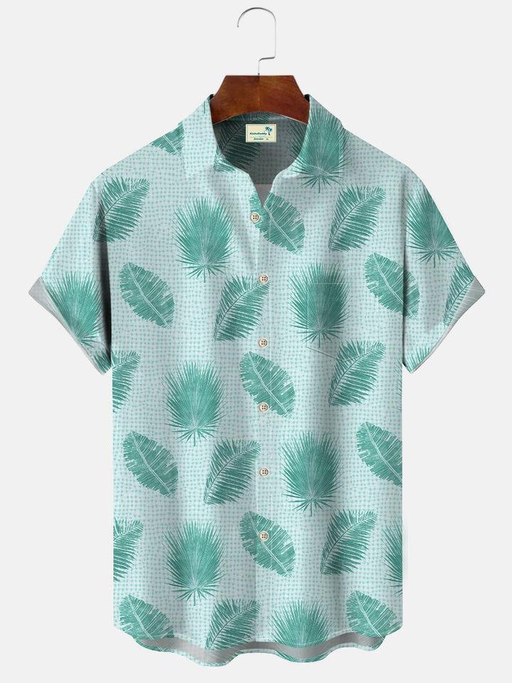 Alohadaddy Plant Leaves Pocket Button Casual Short Sleeve Shirt
