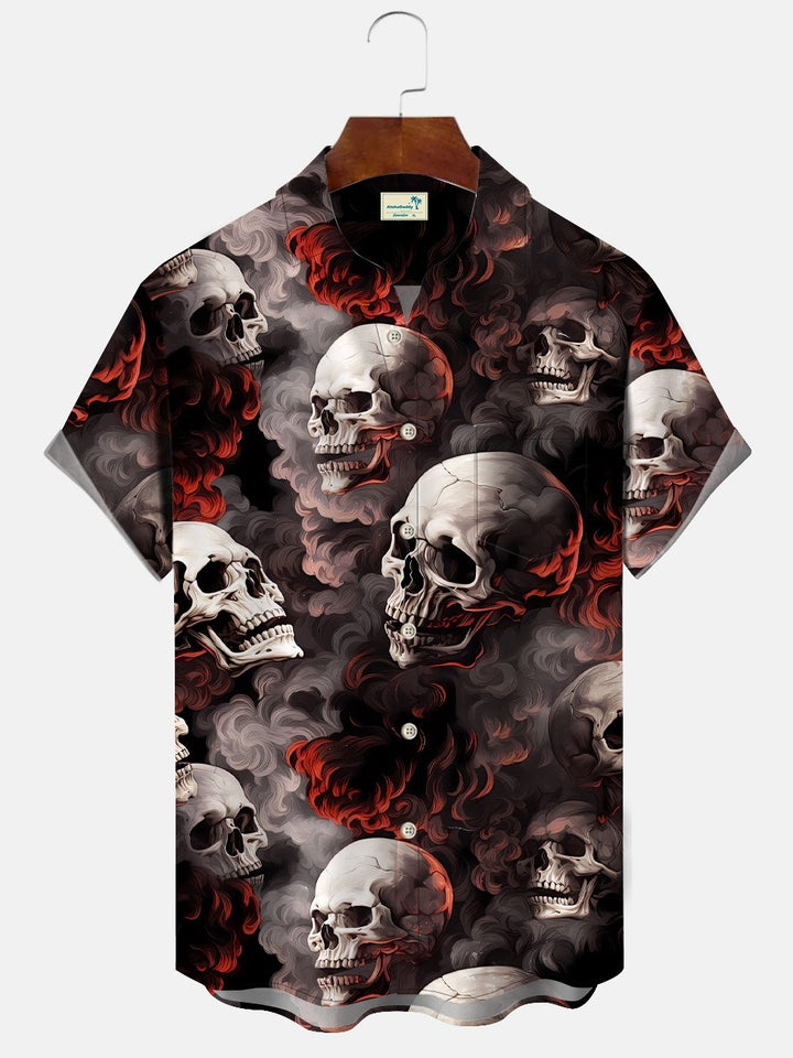 Chemise à manches courtes décontractée à boutons et poches vintage avec tête de mort Alohadaddy