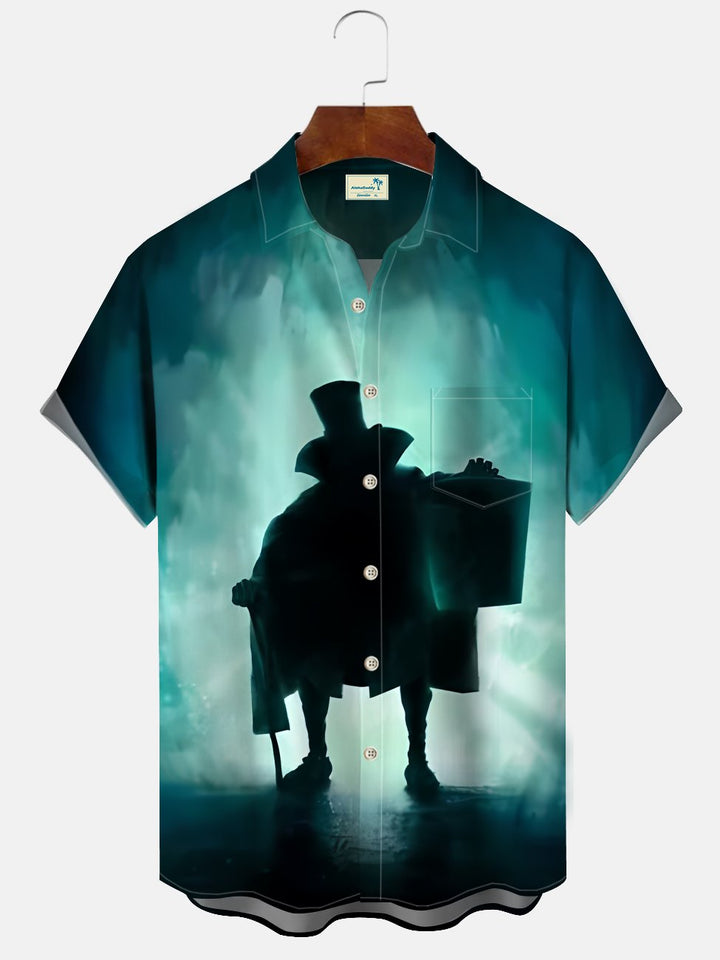 Alohadaddy Vintage Halloween Pocket Button Casual Short Sleeve Shirt