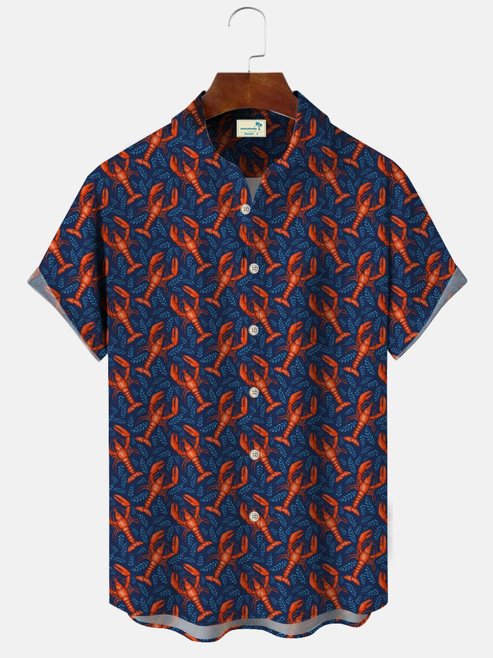 Camisa informal de manga corta con botones y bolsillo con camarones oceánicos de Alohadaddy