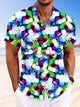 Camisa informal de manga corta con botones y bolsillo en contraste tridimensional con diseño geométrico 3D fluorescente de Alohadaddy