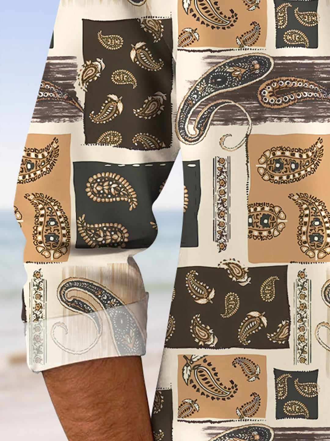 Alohadaddy Vintage Paisley Geometric Pattern Pocket Button Casual Long Sleeve Shirt