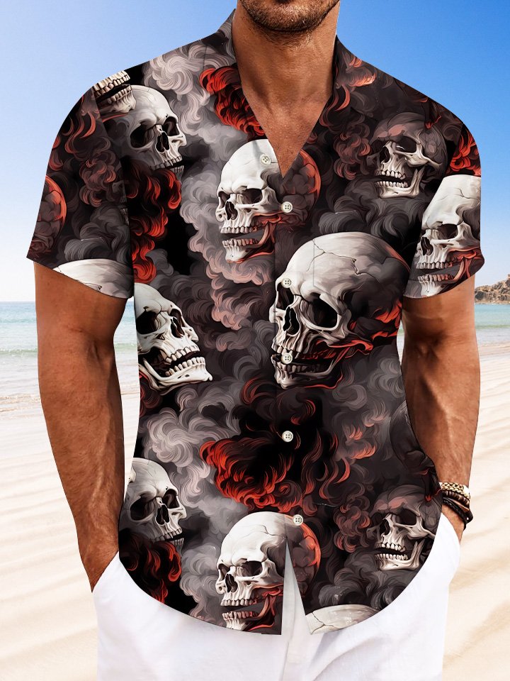 Chemise à manches courtes décontractée à boutons et poches vintage avec tête de mort Alohadaddy