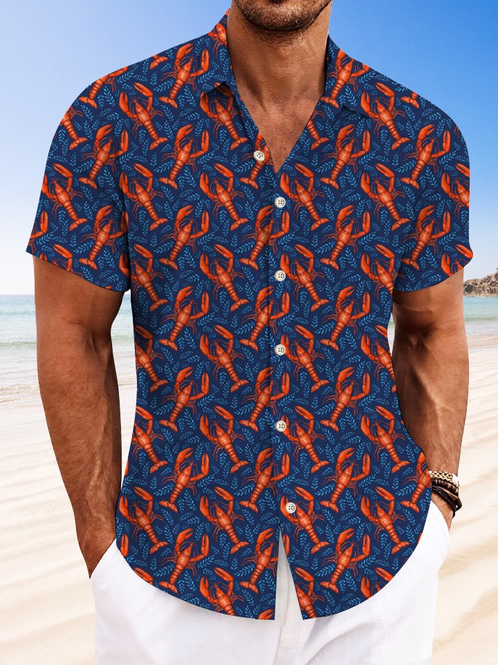 Camisa informal de manga corta con botones y bolsillo con camarones oceánicos de Alohadaddy