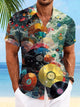 Camisa informal de manga corta con botones y bolsillo con ondas y diseño de disco de vinilo retro de Alohadaddy