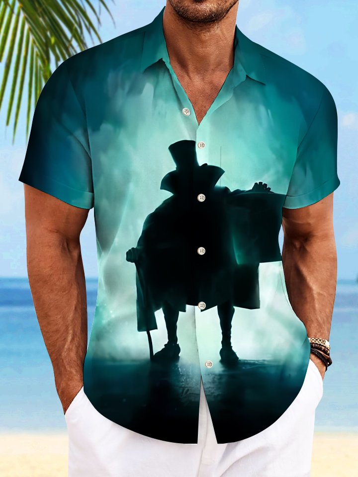Alohadaddy Vintage Halloween Pocket Button Casual Short Sleeve Shirt