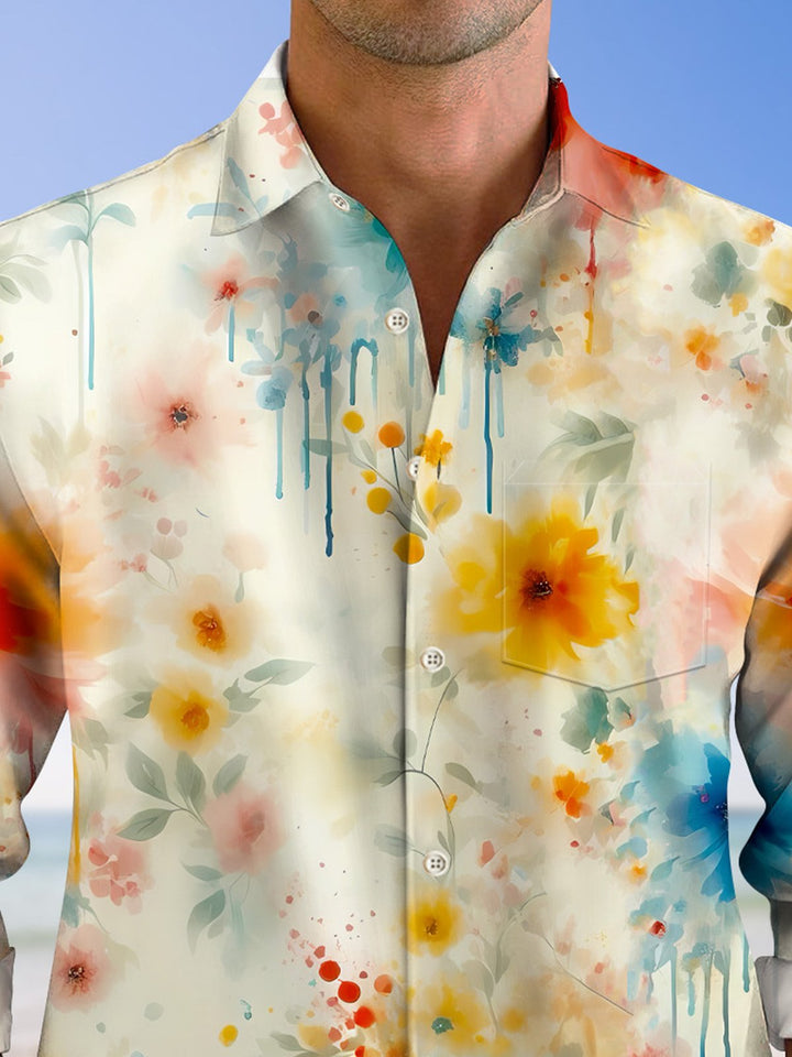 Alohadaddy Vintage Ethnic Floral Pocket Button Casual Long Sleeve Shirt