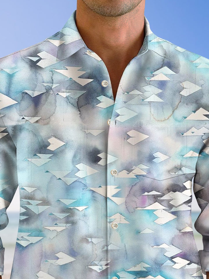 Alohadaddy Vintage Gradient Pocket Button Casual Long Sleeve Shirt