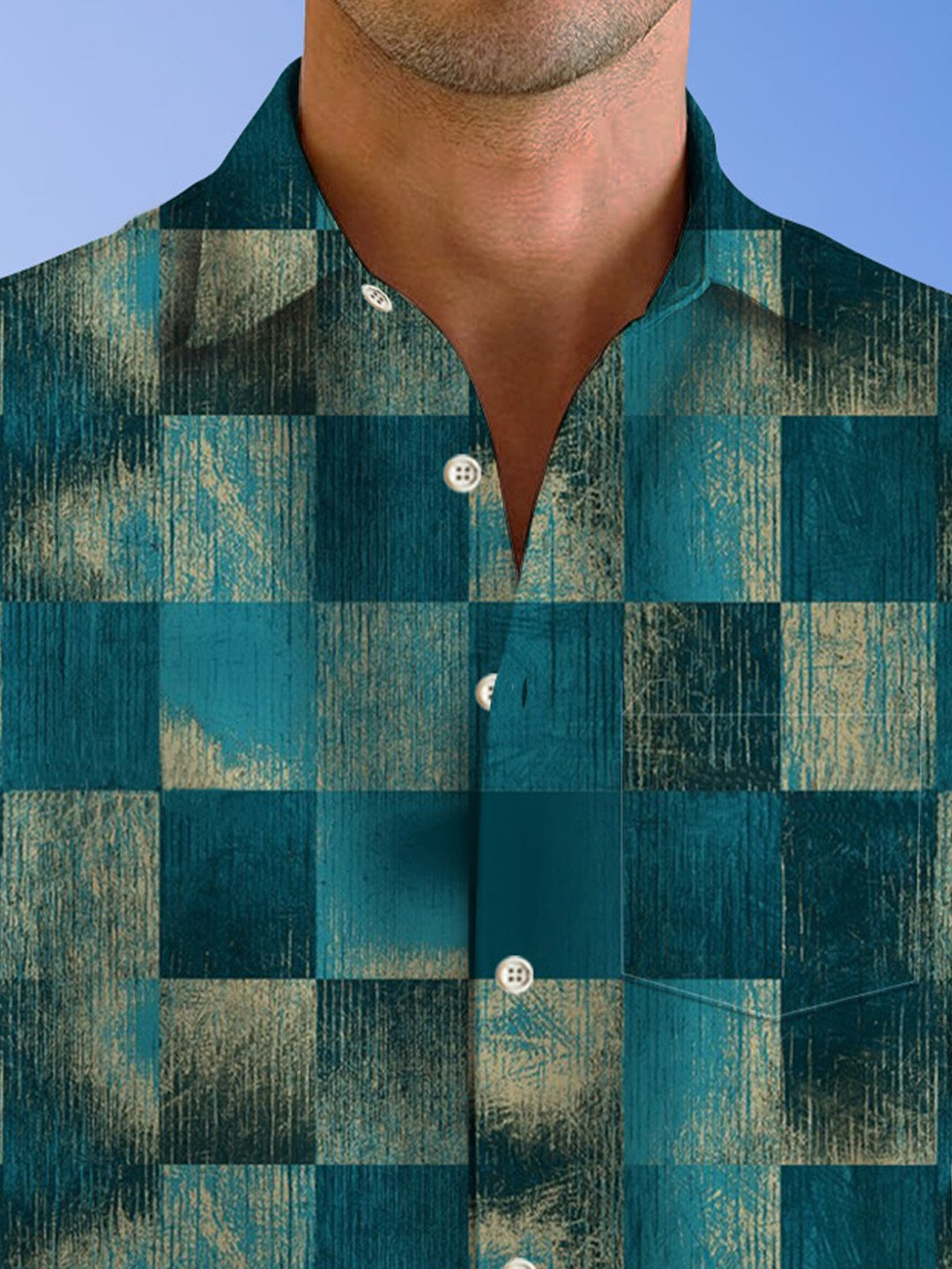 Alohadaddy Vintage Ethnic Plaid Pocket Button Casual Long Sleeve Shirt
