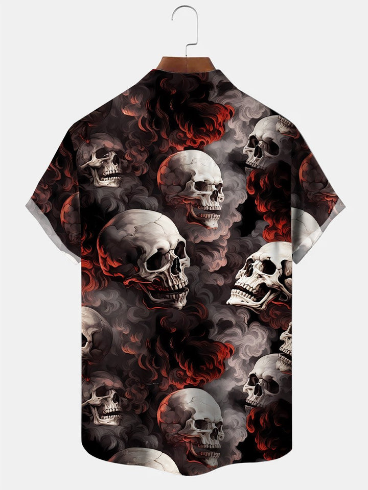 Chemise à manches courtes décontractée à boutons et poches vintage avec tête de mort Alohadaddy