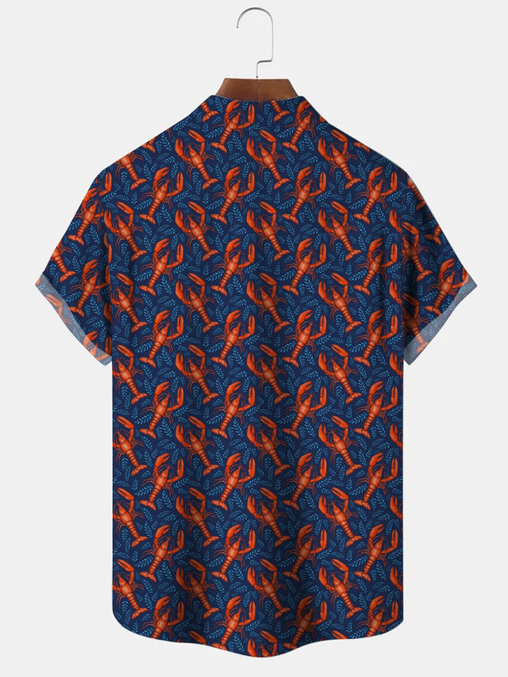 Camisa informal de manga corta con botones y bolsillo con camarones oceánicos de Alohadaddy