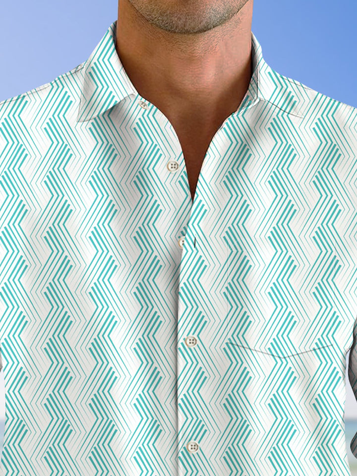 Alohadaddy Geometric Simple Pattern Pocket Button Casual Long Sleeve Shirt