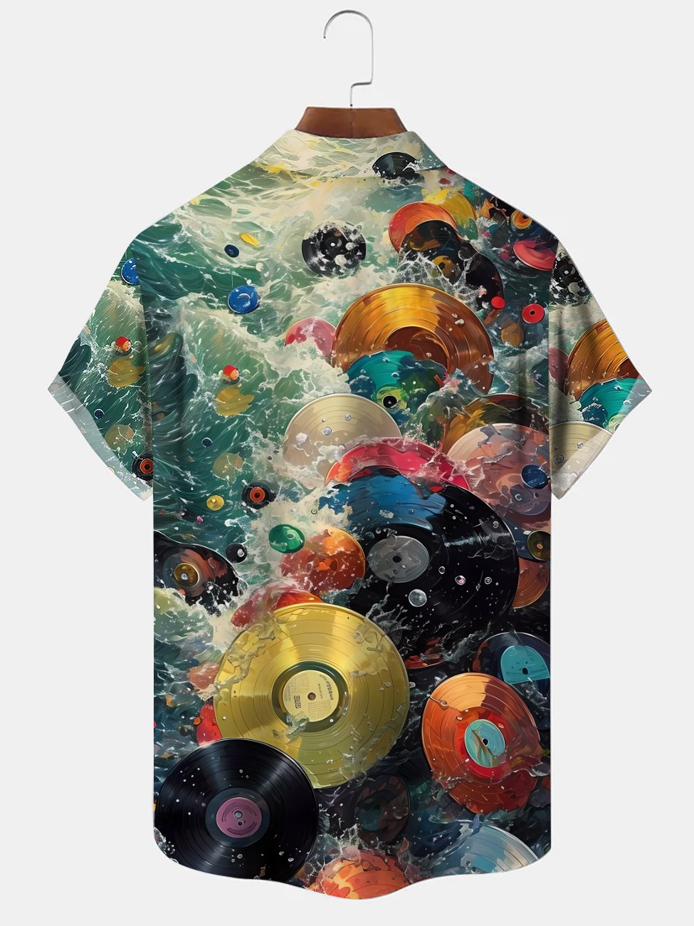 Alohadaddy Retro Vinyl Record Wave Pocket Button Casual Short Sleeve Shirt