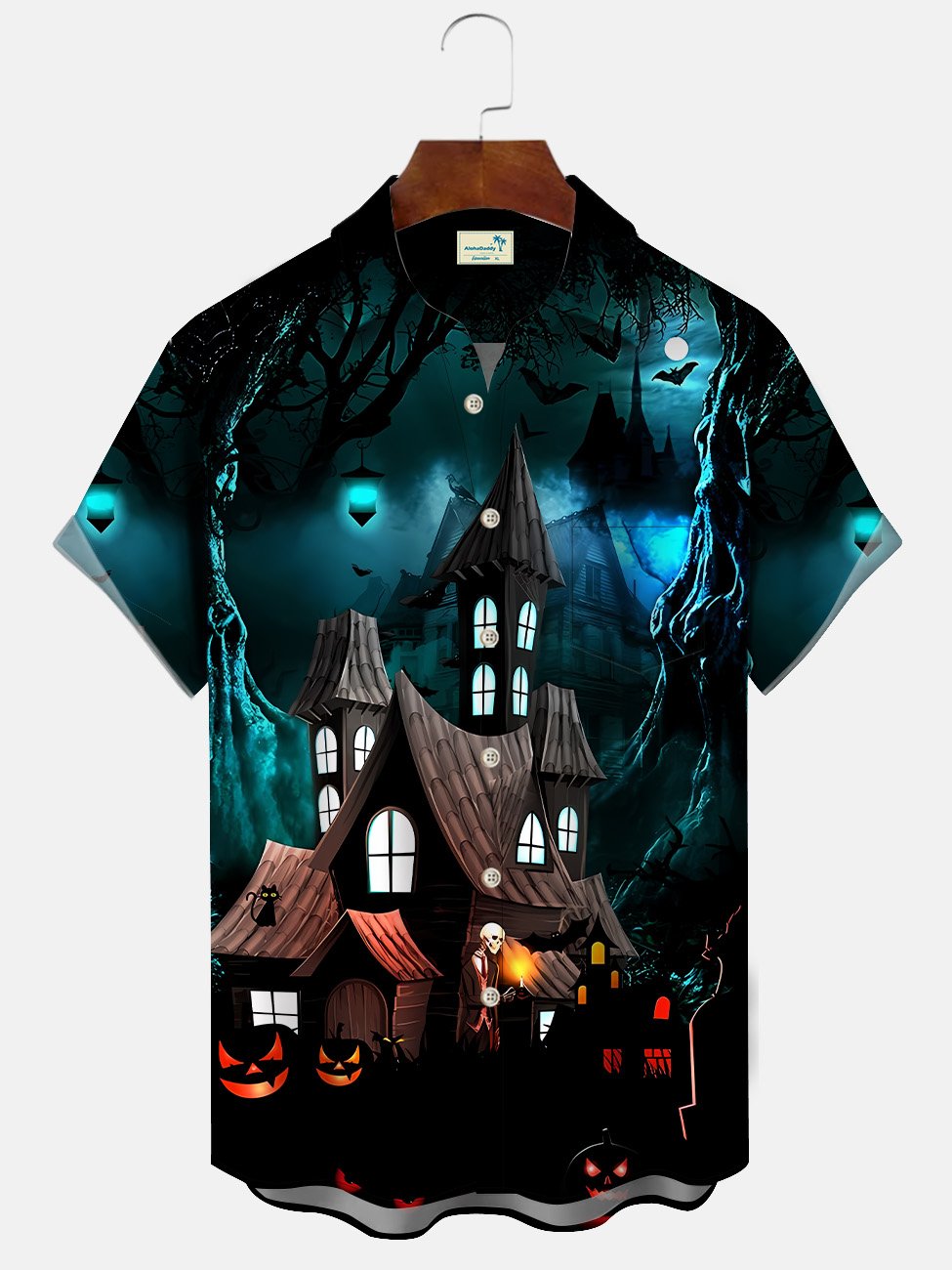Alohadaddy Halloween Pumpkin Pocket Button Casual Short Sleeve Shirt