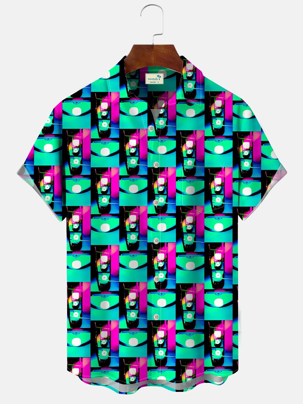Camisa informal de manga corta con botones y bolsillos con colores en contraste y estampado geométrico de Alohadaddy