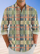 Camisa informal de manga larga con botones y bolsillo a cuadros geométricos retro de Alohadaddy
