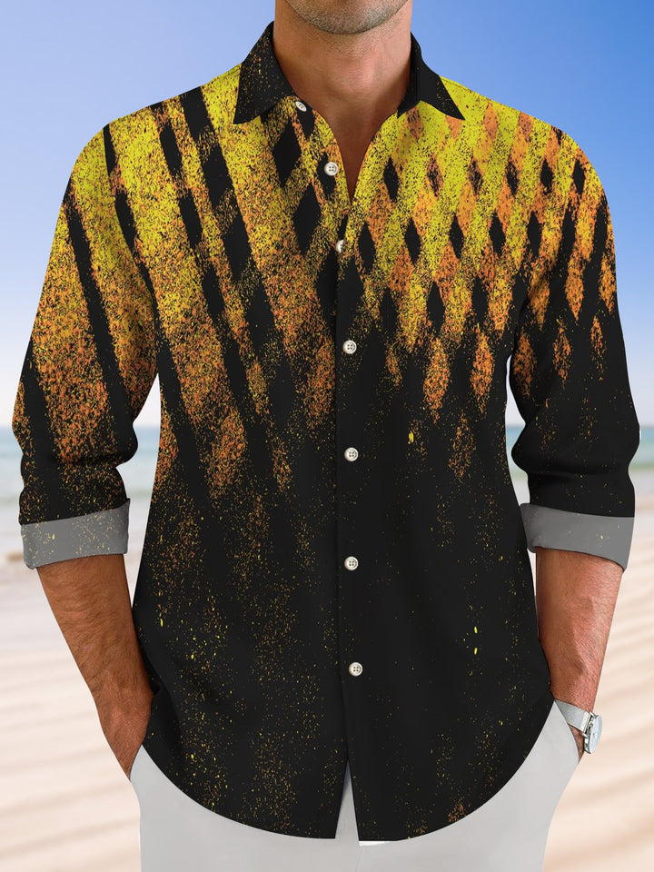 Alohadaddy Vintage Plaid Gradient Button Pocket Casual Long Sleeve Shirt